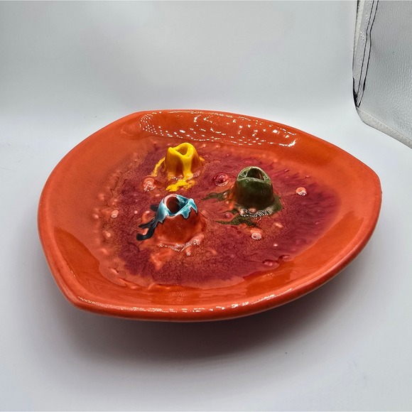 Vintage California USA Pottery Lava Glaze Volcano Ashtray Trinket Dish MCM Retro - Picture 2 of 8